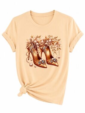 NEW Apricot Pearl High Heels Graphic Tee | Western Boho Soft Stretch Top S-2XL